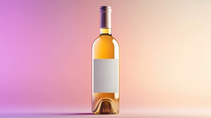 Elegant white wine bottle blank label soft pink and beige gradient background Perfect for branding