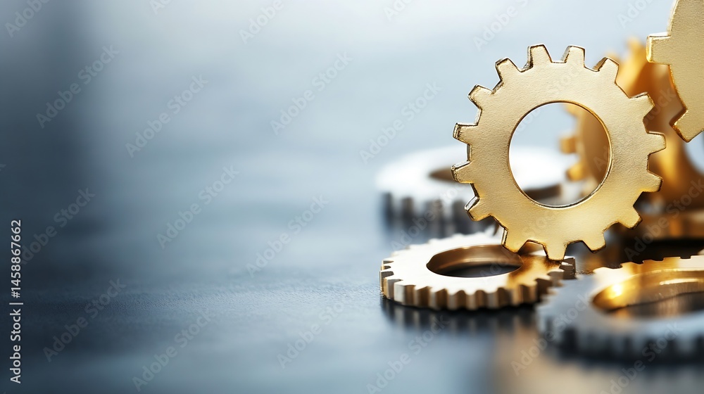 Aufkleber close-up of interlocking gold and silver gears on a dark surface, suggesting concepts of teamwork, p