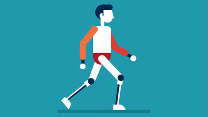 Obraz premium Exoskeleton Assisting Walking A patient walking with the aid of a robotic exoskeleton. The focus is on the exoskeletons legs mimicking natural movement displaying the