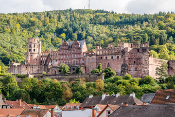 Sunny day in Heidelberg, old and historic buildings adorn the city.