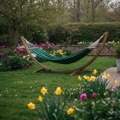 Green Hammock in a Vibrant Spring Garden