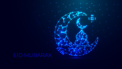Eid al-Adha Mubarak Low Poly Art – Islamic Festival Greeting with Modern Geometric Design