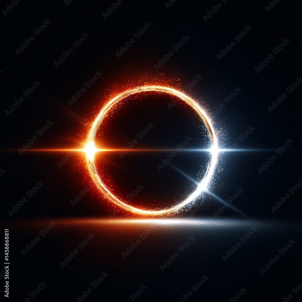 Poster abstract portal: a glowing ring of fire and ice emerging from darkness with striking visuals