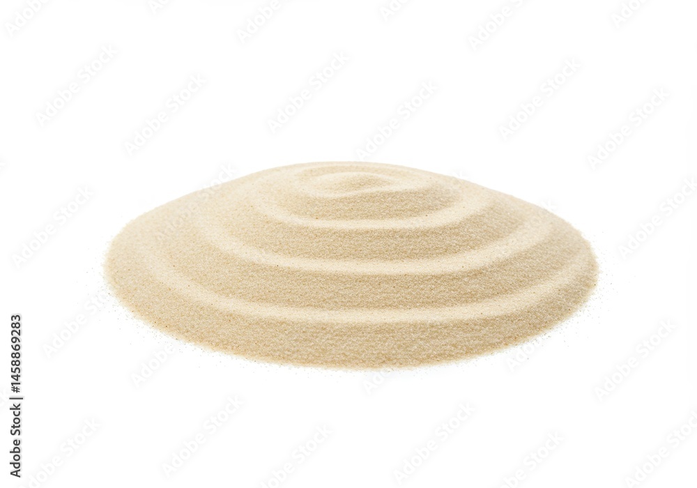 Poster pile of beige powder arranged in concentric circles on a white background, creating a textured patte