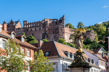 Sunny day in Heidelberg, old and historic buildings adorn the city.