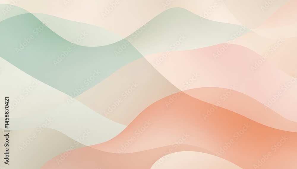 Poster soft pastel wavy abstract background with smooth gradient curves in light peach green and beige colo