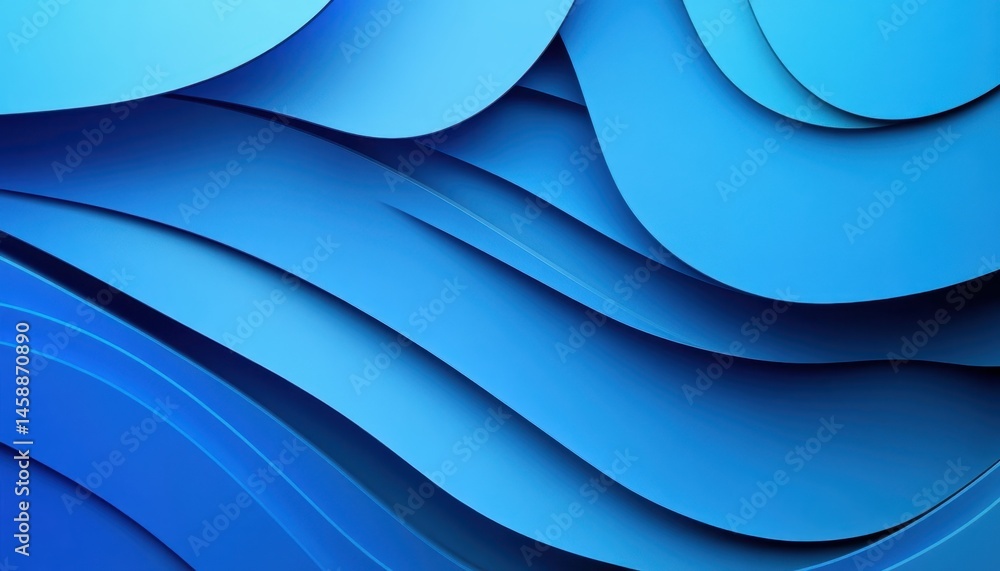 Poster Swirling Blue Paper Layers Abstract Background in Dynamic Wave Patterns with Light and Shadow for Modern Decorative Design and Creative Arts
