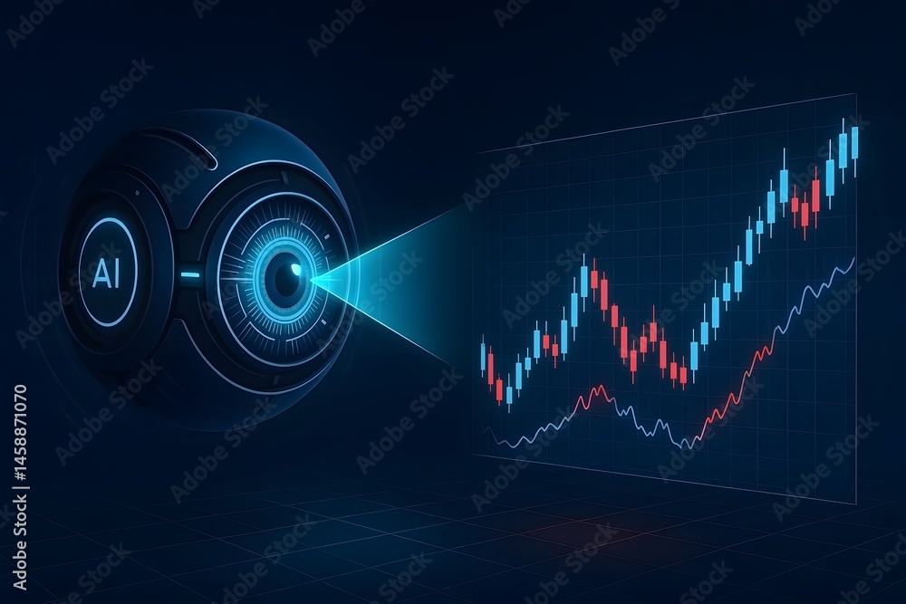 Poster artificial intelligence analyzing financial data and stock market trading trends for strategic busin