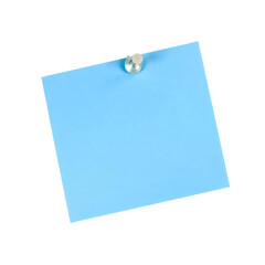 Blue paper note with push pin isolated on transparent or white background