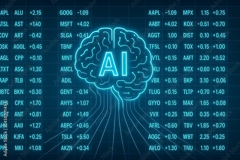 Poster artificial intelligence and machine learning transforming business trading analytics illustrative co