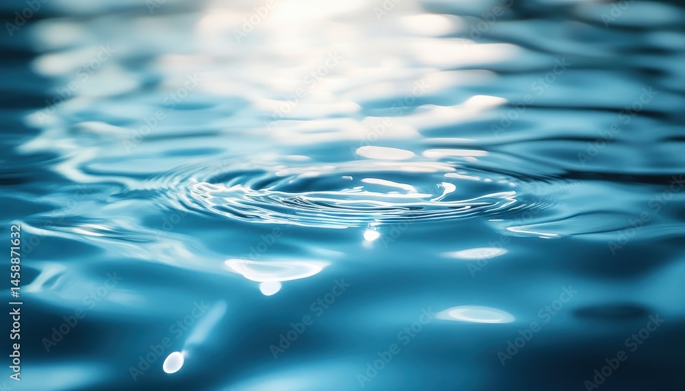Poster vibrant blue water surface with ripples and sunlight reflections creates a dynamic abstract backgrou