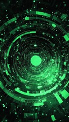 Fototapeta premium Neon Green Concentric Circles on Dark background Geometry, Technology, Abstract Design elemen