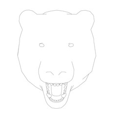 A bear with its mouth open and teeth showing. The bear is smiling and he is happy. Front view