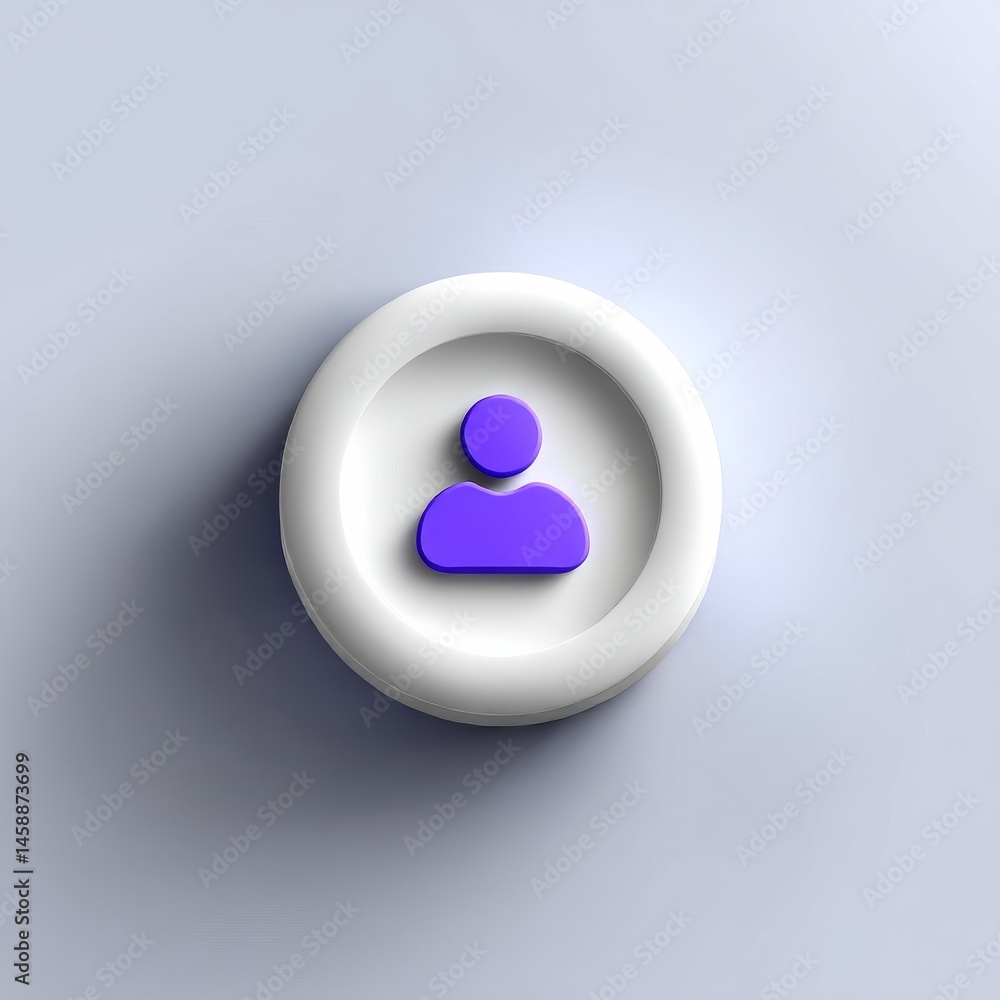 Fototapete user avatar icon: minimalist 3d rendering with white circle and purple person symbol on a plain back