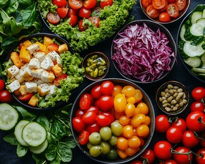 Colorful veggie bowls, healthy salad