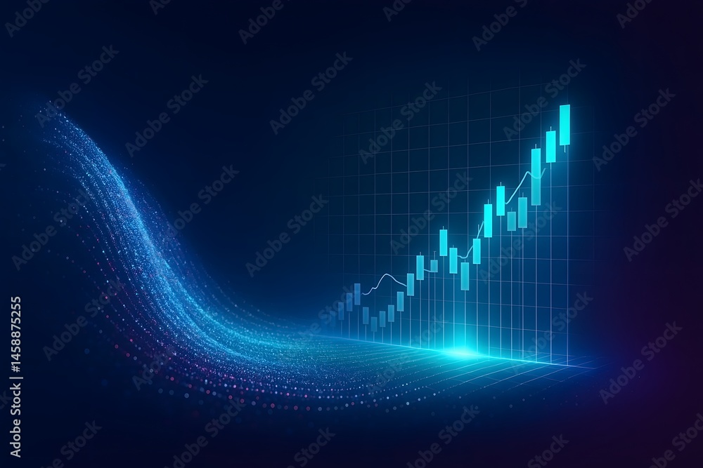 Poster digital financial trading chart illustrating growth in global business with cryptocurrency analytics