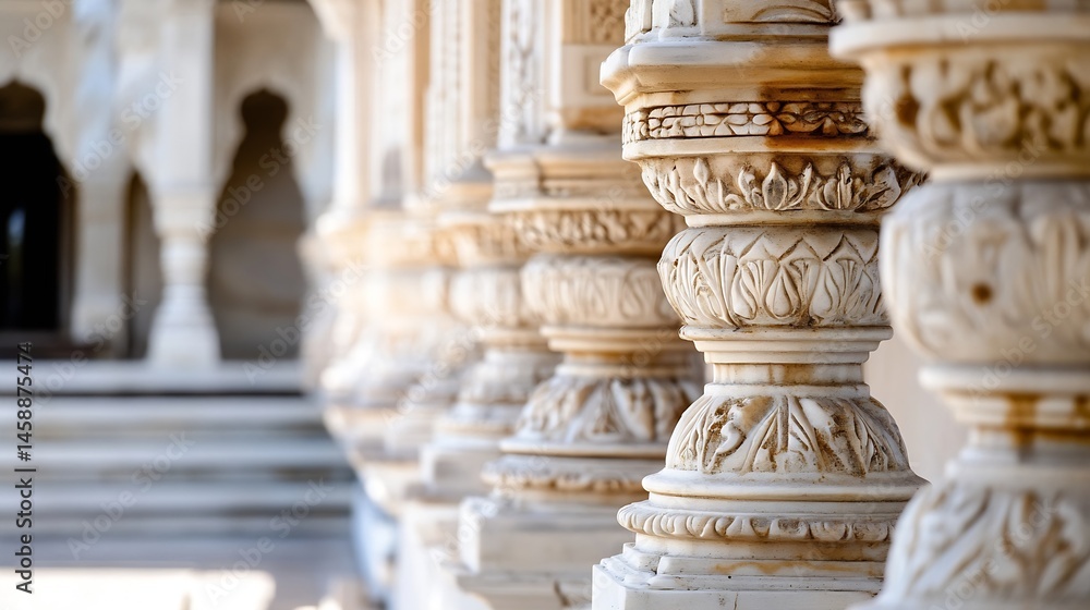 Fototapete intricate carvings adorn a row of ornate marble columns, showcasing detailed floral and leaf pattern