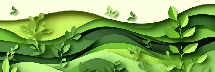 Abstract Green Papercut Background, Wavy Layers, Nature Inspired Design, Modern Paper Art Style