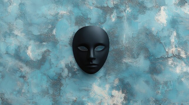 Mysterious Black Mask on a Textured Blue Background