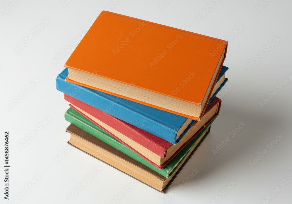 Aufkleber stack of colorful hardcover books resting on a white surface in a simple composition