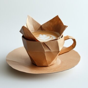 Origami coffee cup with latte art