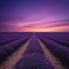 Fototapeta premium Purple Lavender Field at Sunset