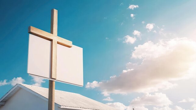 Blank sign with cross and sky background
