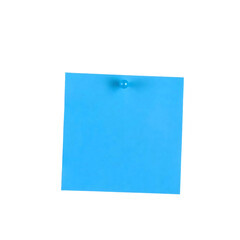 Blue paper note with push pin isolated on transparent or white background