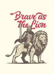 Man above the lion. t  shirt design, poster, merchandise vector illustration with engraving illustration style
