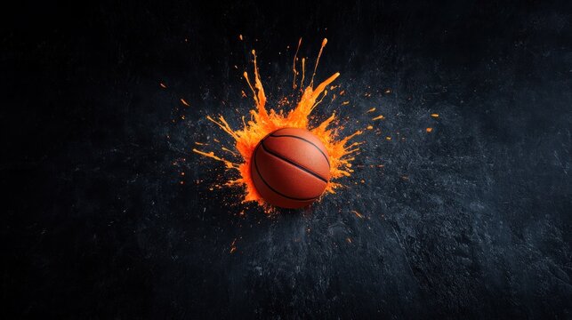 Dynamic Basketball Splash: Orange Burst on Black Background