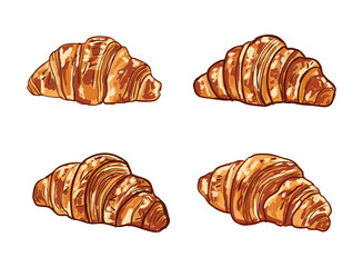 Hand-Drawn Croissant Set Illustration