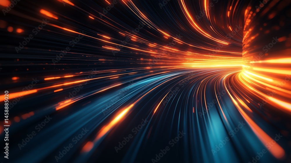 Poster 3d rendering of abstract fast moving lines with high-speed motion blur, representing leadership in b