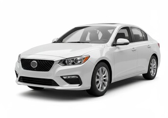 Obraz premium A clean studio shot of a modern white sedan with a black grill on a white background