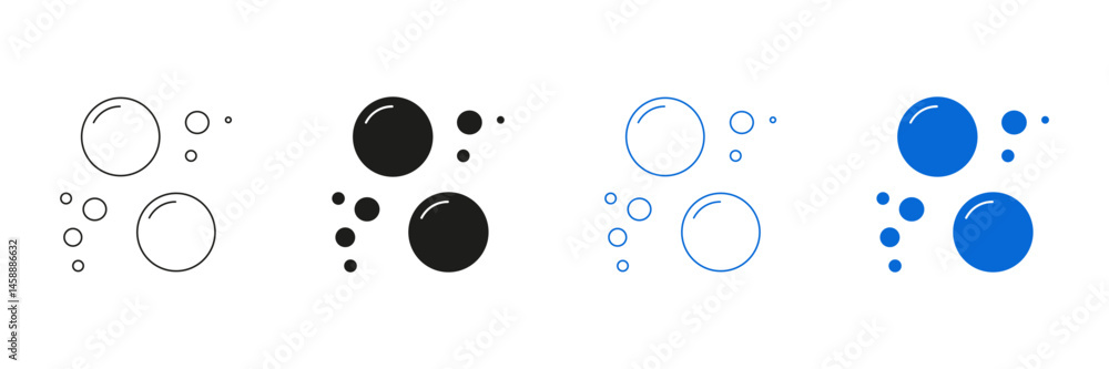 Poster bubble and circle icons line and solid icon set. soap bubble and circular geometric shapes symbol co