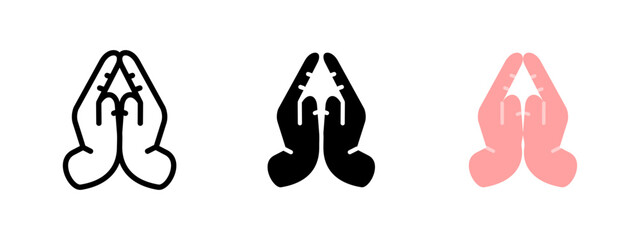 Prayer icon. Two hands pressed together in a praying gesture vector illustration. Religious symbol of faith, hope and devotion. Worship and spirituality expression sign. Belief and blessing pictogram.