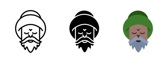 Old man icon. Elderly male figure with beard and glasses vector illustration. Senior character and grandfather profile symbol. Aged person and human face sign. Avatar and identity pictogram.