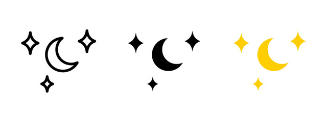 Moon icon. Crescent moon with glowing stars vector illustration. Peaceful night sky and celestial dream symbol. Astronomy, bedtime and nighttime rest sign. Sleep and relaxation pictogram.