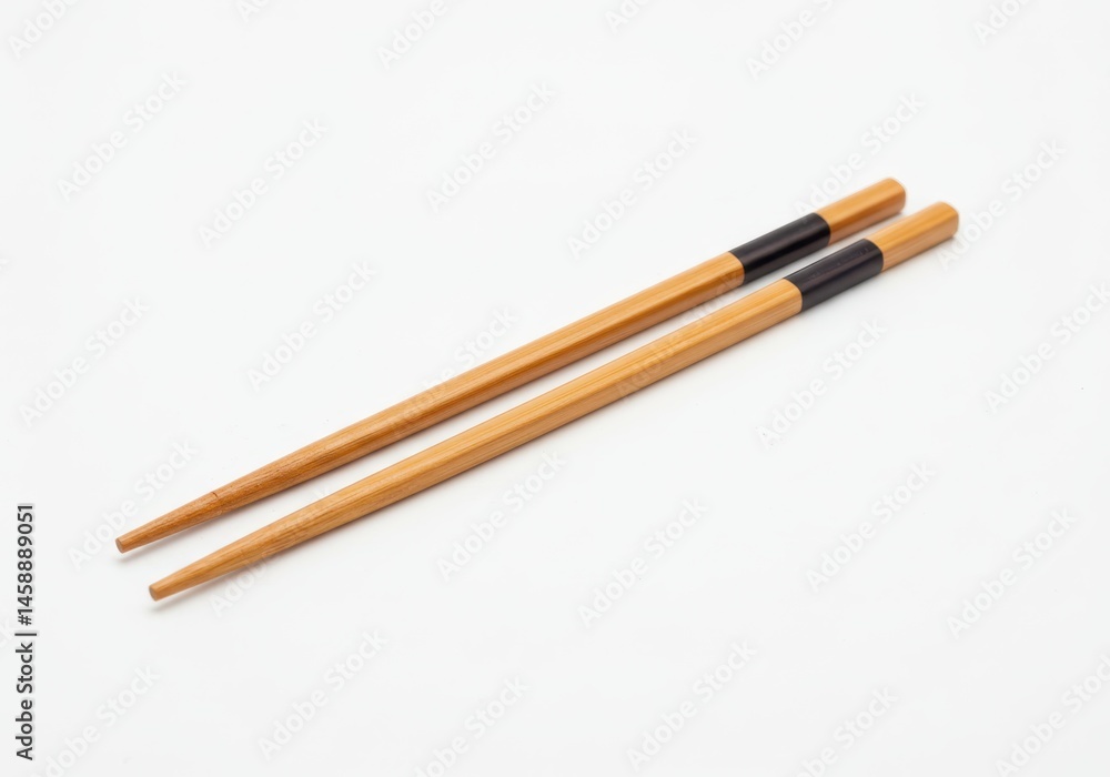 Aufkleber a pair of wooden chopsticks with black accents resting on a clean white surface in a simple composit
