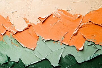 Fototapeta premium Textural blend of peach, sage, and deep green hues.
