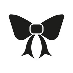 Black Bow Ribbon Solid Icon. Decorative Bowtie, Gift Wrapping, And Fashion Accessory Silhouette Symbol. Festive Decoration And Style Element. Isolated Vector Illustration