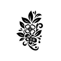 Elegant Black Floral Ornament on White, Vector Art, Decorative Element