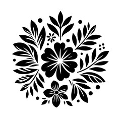 Elegant Floral Mandala: Black & White Botanical Design