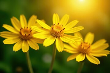 Obraz premium Intricate detail of sunlit tansy's yellow flower heads, summer, natural medicine, high detail