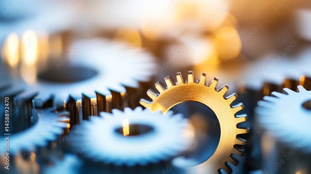 Aufkleber close-up view of intricately designed metallic gears, showcasing their precise engineering and compl