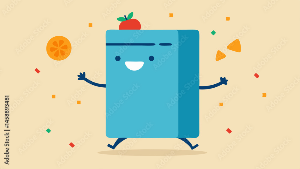 Aufkleber refrigerator on the run a dynamic illustration of a refrigerator midstride with ice cubes and a few 