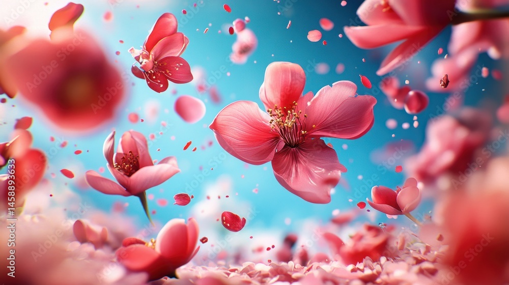 Aufkleber delicate pink flowers drift gently through the air with a soft bokeh background providing a dreamy a