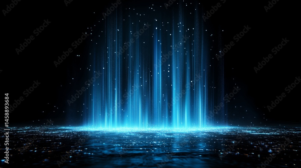 Poster abstract blue light ray on dark background - technology data design minimalism vector illustration w