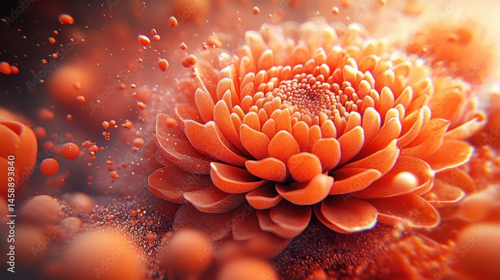 Aufkleber a captivating macro shot showcases a vibrant orange chrysanthemum flower surrounded by glowing parti