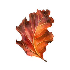 Fototapeta premium Autumn oak leaf in vivid orange hues, white isolate background