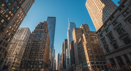 Upward View of City Skyscrapers on a Sunny Day